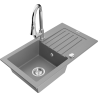 Mexen Pablo granite kitchen sink 1-bowl with drainer and Elia kitchen faucet, gray - 6510-71-670101-00