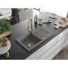 Mexen Pablo 1-bowl granite kitchen sink with drainer and Elia kitchen tap, grey - 6510-71-670101-50
