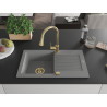 Mexen Pablo 1-bowl granite kitchen sink with drainer and Elia faucet, gray - 6510-71-670101-50