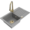 Mexen Pablo 1-compartment granite sink with a drip tray and kitchen mixer tap Elia, Grey - 6510-71-670101-50