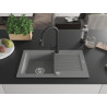 Mexen Pablo single-bowl granite sink with drainer and Elia kitchen faucet, gray - 6510-71-670101-70