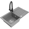 Mexen Pablo 1-compartment granite sink with a drip tray and kitchen mixer tap Elia, Grey - 6510-71-670101-70