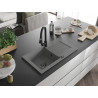 Mexen Pablo 1-bowl granite sink with drainer and Elia kitchen faucet, gray - 6510-71-670101-70-B