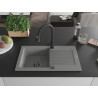 Mexen Pablo 1-bowl granite sink with drainer and Elia kitchen faucet, gray - 6510-71-670101-70-B