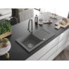 Mexen Pablo granite sink 1-bowl with drainer and Elia kitchen tap, grey - 6510-71-670101-71