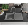 Mexen Pablo 1-bowl granite kitchen sink with drainer and Elia kitchen faucet, gray - 6510-71-670101-71