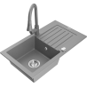 Mexen Pablo granite sink single-bowl with drainer and Elia kitchen faucet, gray - 6510-71-670101-71