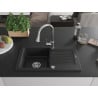 Mexen Pablo granite 1-bowl kitchen sink with drainer and Elia kitchen faucet, black/silver metallic - 6510-73-670101-00