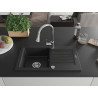Mexen Pablo granite kitchen sink 1-bowl with drainer and Elia kitchen faucet, black/silver metallic - 6510-73-670101-00