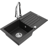Mexen Pablo granite 1-bowl kitchen sink with drainer and Elia kitchen faucet, black/silver metallic - 6510-73-670101-00