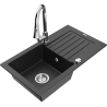 Mexen Pablo granite kitchen sink 1-bowl with drainer and Elia kitchen faucet, black/silver metallic - 6510-73-670101-00