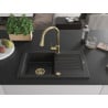Mexen Pablo 1-bowl granite sink with drainer and Elia kitchen tap, black/silver metallic - 6510-73-670101-50