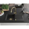 Mexen Pablo Granit kitchen sink, 1-bowl with drainer and Elia kitchen faucet, black/silver metallic - 6510-73-670101-50