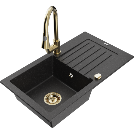 Mexen Pablo 1-bowl granite sink with drainer and Elia kitchen tap, black/silver metallic - 6510-73-670101-50