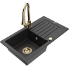 Mexen Pablo 1-bowl granite sink with drainer and Elia kitchen tap, black/silver metallic - 6510-73-670101-50