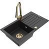Mexen Pablo Granit kitchen sink, 1-bowl with drainer and Elia kitchen faucet, black/silver metallic - 6510-73-670101-50
