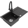 Mexen Pablo granite sink, 1-bowl with drainer and Elia kitchen tap, black/silver metallic - 6510-73-670101-70