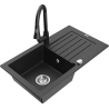 Mexen Pablo granite sink 1-bowl with drainer and kitchen faucet Elia, black/silver metallic - 6510-73-670101-70