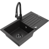 Mexen Pablo 1-bowl granite sink with drainer and Elia kitchen faucet, black/silver metallic - 6510-73-670101-70-B