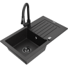 Mexen Pablo 1-bowl granite sink with drainer and Elia kitchen tap, black/silver metallic - 6510-73-670101-70-B