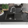 Mexen Pablo 1-bowl granite sink with drainer and Elia kitchen faucet, black/gold metallic - 6510-75-670101-00