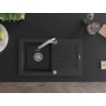 Mexen Pablo granite sink 1-bowl with drainer and Elia kitchen tap, black/gold metallic - 6510-75-670101-00