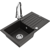 Mexen Pablo 1-bowl granite sink with drainer and Elia kitchen faucet, black/gold metallic - 6510-75-670101-00
