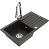 Mexen Pablo granite sink 1-bowl with drainer and Elia kitchen tap, black/gold metallic - 6510-75-670101-00