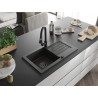 Mexen Pablo 1-bowl granite sink with drainer and Elia kitchen faucet, black/gold metallic - 6510-75-670101-70-B