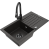 Mexen Pablo 1-bowl granite sink with drainer and Elia kitchen faucet, black/golden metallic - 6510-75-670101-70-B