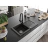 Mexen Pablo granite sink 1-bowl with drainer and Elia kitchen tap, black/gold metallic - 6510-75-670101-70