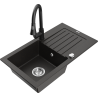 Mexen Pablo 1-bowl granite sink with drainer and Elia kitchen faucet, black/gold metallic - 6510-75-670101-70