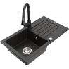 Mexen Pablo granite sink 1-bowl with drainer and Elia kitchen tap, black/gold metallic - 6510-75-670101-70