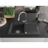 Mexen Pablo 1-bowl granite sink with drainer and Elia kitchen faucet, black speckled - 6510-76-670101-00