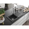 Mexen Pablo granite sink 1-bowl with drainer and Elia kitchen faucet, black speckled - 6510-76-670101-00