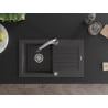 Mexen Pablo granite sink 1-bowl with drainer and Elia kitchen faucet, black speckled - 6510-76-670101-00
