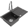 Mexen Pablo granite sink 1-bowl with drainer and Elia kitchen faucet, black speckled - 6510-76-670101-00