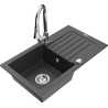 Mexen Pablo granite sink 1-bowl with drainer and kitchen faucet Elia, black speckled - 6510-76-670101-00