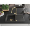 Mexen Pablo single-bowl granite sink with drainer and Elia kitchen faucet, speckled black - 6510-76-670101-50