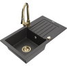 Mexen Pablo granite kitchen sink 1-bowl with drainer and Elia kitchen faucet, speckled black - 6510-76-670101-50
