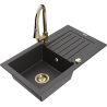 Mexen Pablo granite kitchen sink, 1-bowl with drainer and Elia kitchen tap, black speckled - 6510-76-670101-50