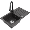 Mexen Pablo granite kitchen sink 1-bowl with drainer and kitchen faucet Elia, speckled black - 6510-76-670101-70