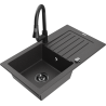 Mexen Pablo single-bowl granite sink with drainer and Elia kitchen faucet, speckled black - 6510-76-670101-70-B