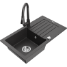 Mexen Pablo 1-bowl granite kitchen sink with drainer and Elia kitchen faucet, speckled black - 6510-76-670101-76