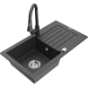 Mexen Pablo granite kitchen sink 1-bowl with drainer and Elia kitchen tap, black speckled - 6510-76-670101-76