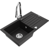 Mexen Pablo black granite kitchen sink 1-bowl with drainer and Elia faucet - 6510-77-670101-00