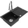 Mexen Pablo granite kitchen sink 1-bowl with drainer and Elia kitchen tap, black - 6510-77-670101-00