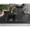 Mexen Pablo 1-bowl granite sink with drainer and Elia kitchen tap, black - 6510-77-670101-50