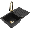 Mexen Pablo 1-bowl granite sink with drainer and Elia kitchen tap, black - 6510-77-670101-50
