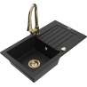 Mexen Pablo granite sink 1-bowl with drainer and Elia kitchen faucet, black - 6510-77-670101-50